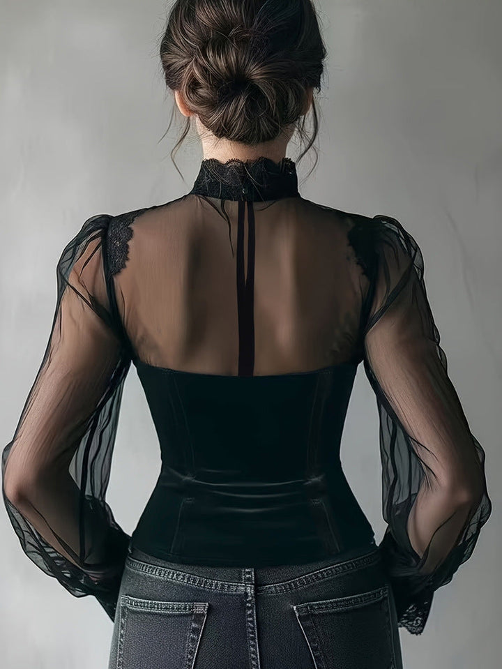 Sophisticated women's high neck blouse with long sleeves, offering a chic and elegant style.