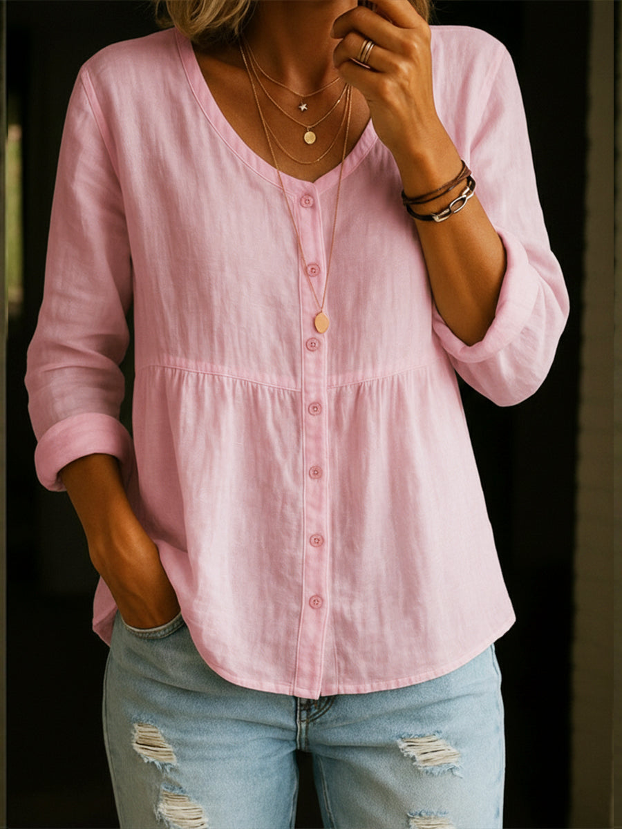 Women's versatile long sleeve tunic top in a relaxed fit for all-day comfort, perfect for casual or work wear.