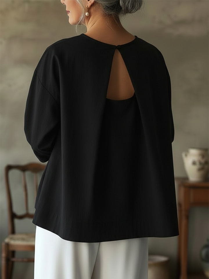 Close-up of the fabric on a women's loose fit long sleeve blouse, highlighting its soft texture.