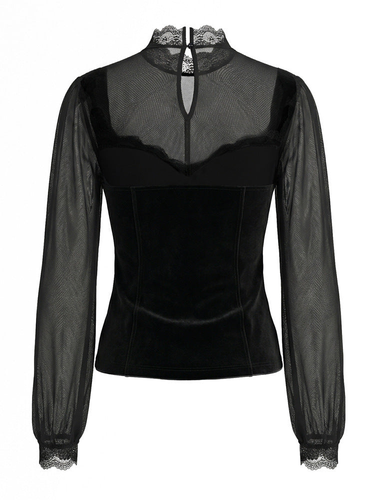 Stylish women's high neck long sleeve blouse, an elegant and fashion-forward evening top.