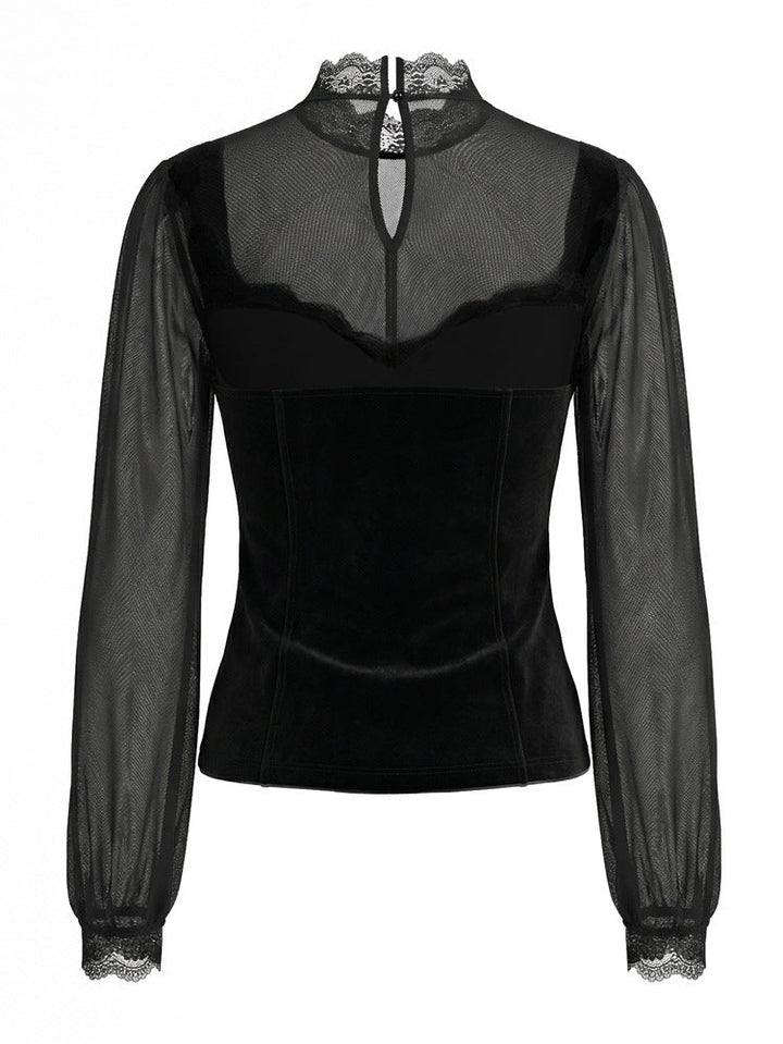 Stylish women's high neck long sleeve blouse, an elegant and fashion-forward evening top.