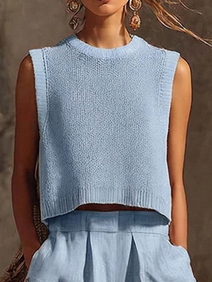 Lightweight summer knit tank top for women, a comfortable & chic sleeveless layering piece.