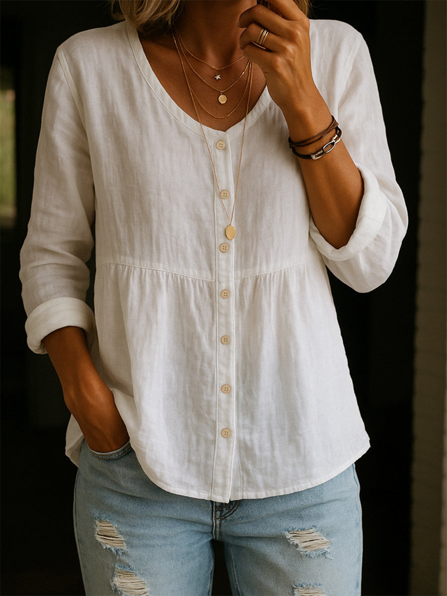 Comfortable women's long sleeve tunic top, a versatile blouse with a relaxed fit for easy, all-day wear.