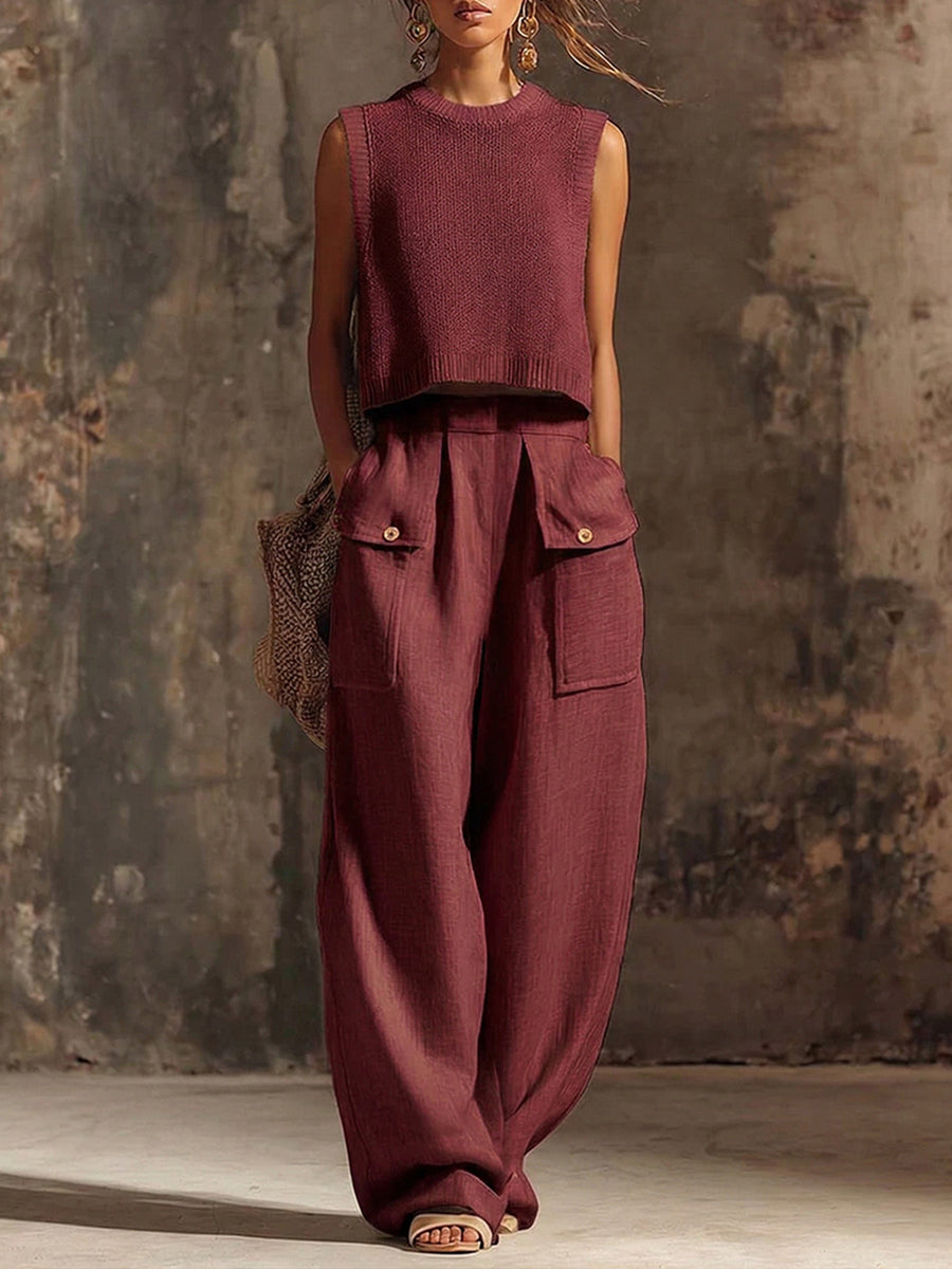 Textured knit cropped vest for women, offering an effortless, modern, & chic summer style.