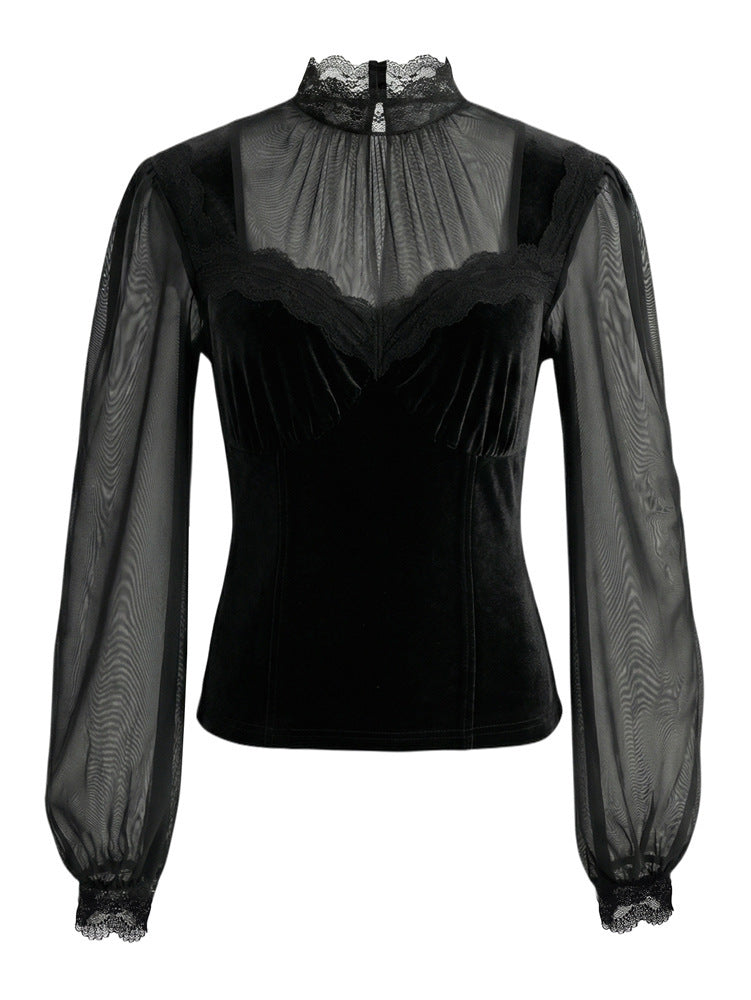 Versatile women's high neck long sleeve top, a chic blouse for various occasions.