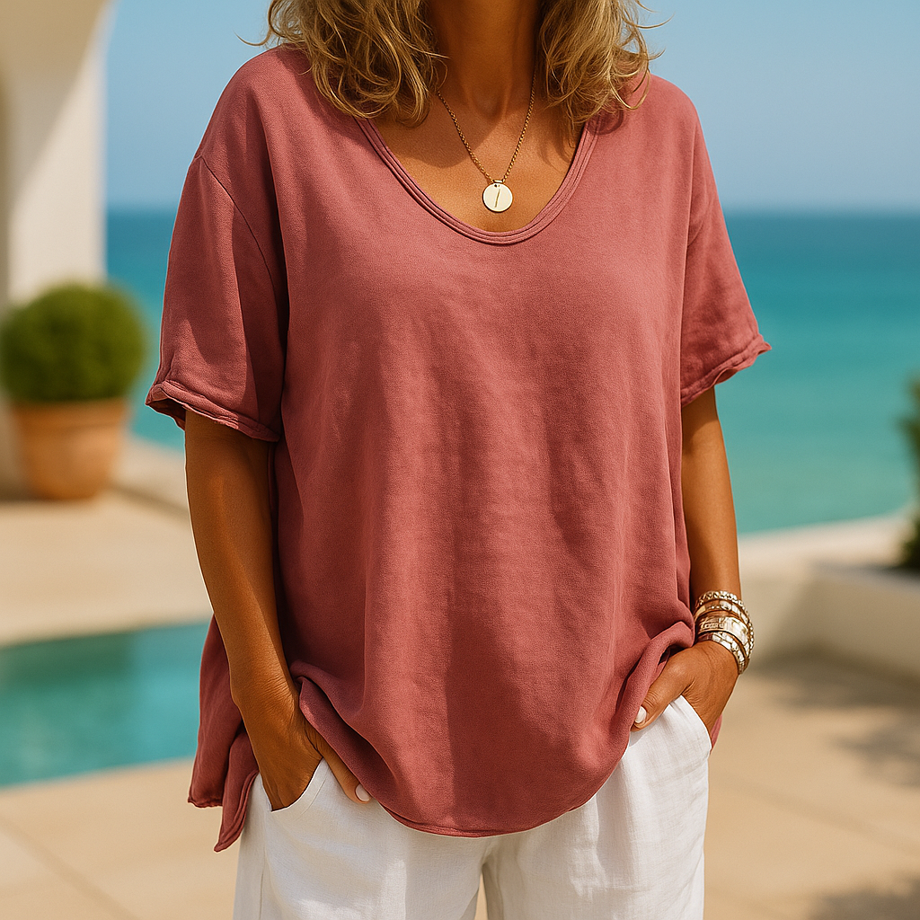 Stylish women's short sleeve top, relaxed fit, perfect for summer & spring casual wear. Comfortable & versatile.