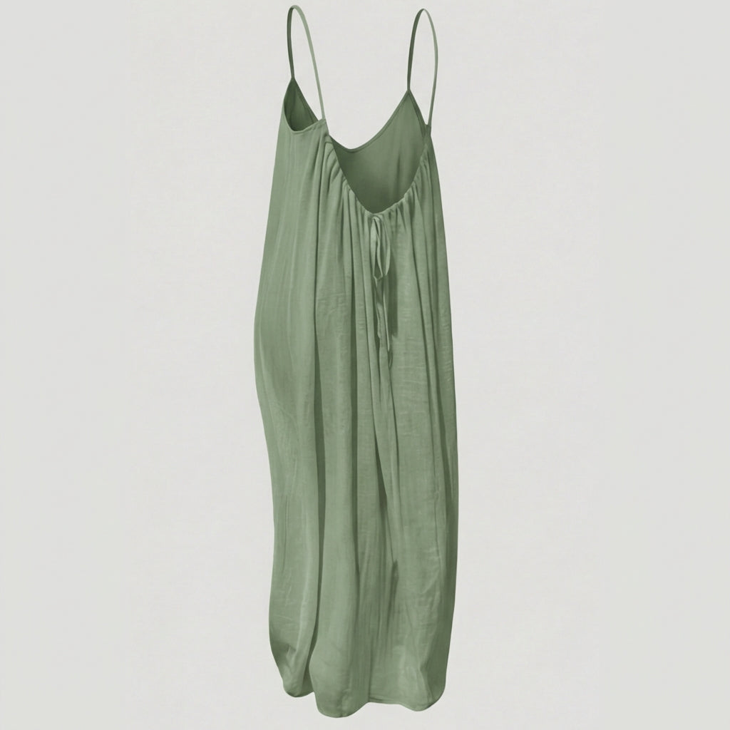 Simple yet elegant flowy maxi dress for women with a chic open back, summer essential.