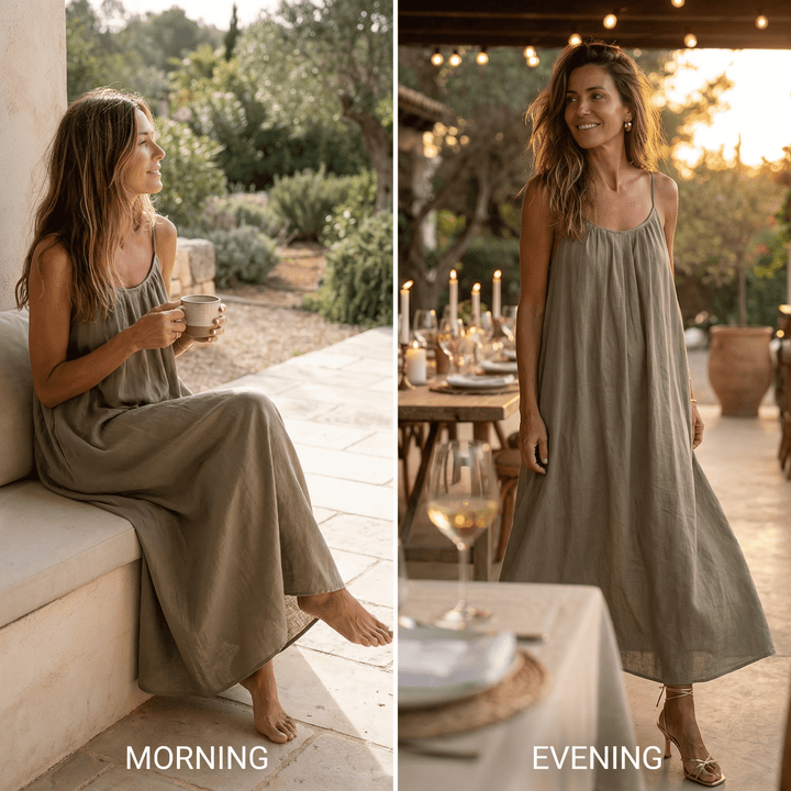 Spaghetti strap flowy maxi dress for women, featuring a stylish open back design.