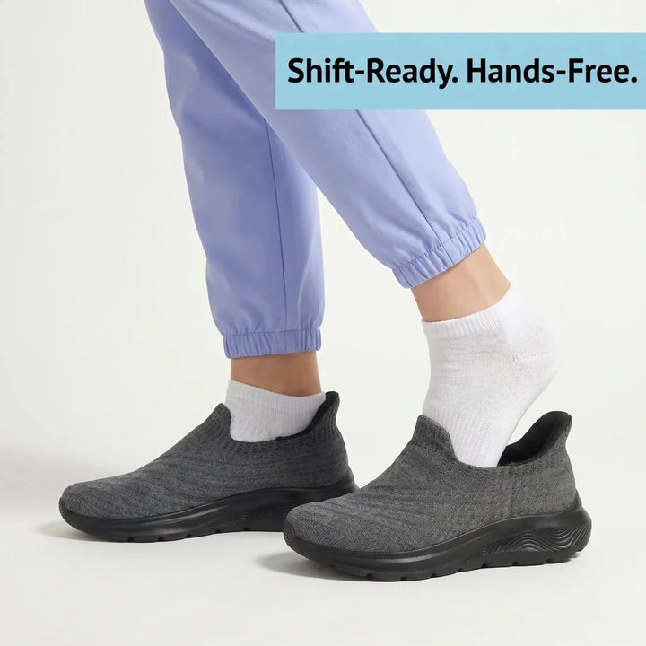 Ortho Glide anti-fatigue shoes, white, for healthcare workers, offering comfort and support.