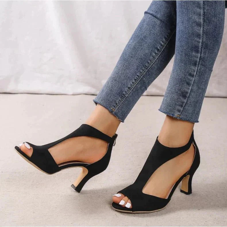 Comfortable women's orthopedic block heels with arch support, elegant for dress & party wear, ensuring walking comfort.