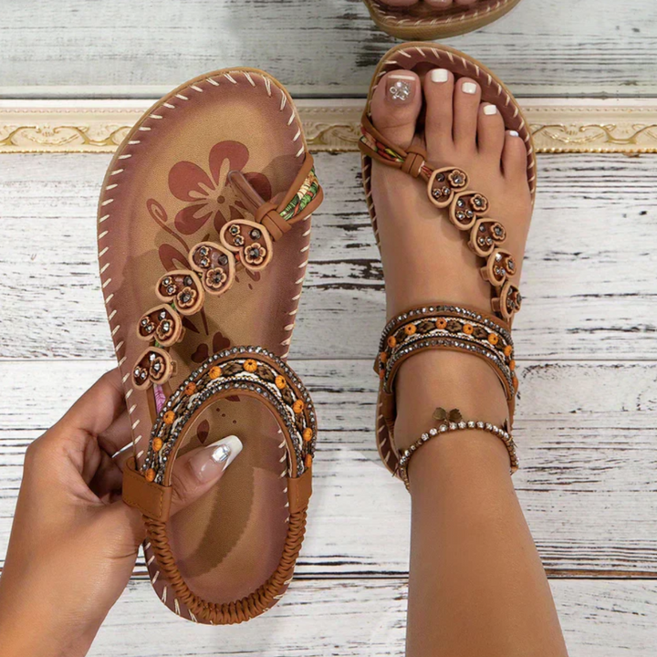 Women's Bohemian T-Strap orthopedic sandals with arch support for comfortable summer walking and everyday wear.
