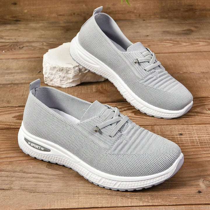 Women's gray orthopedic sneakers, ideal for walking, with excellent arch support & cushioning.