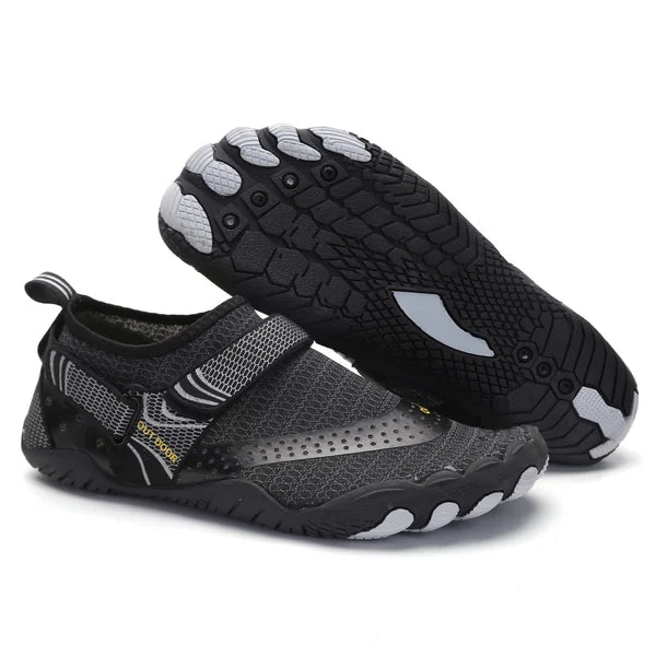 Non-slip men's water shoes showing durable sole for confident traction on wet surfaces, ideal for aquatic activities.