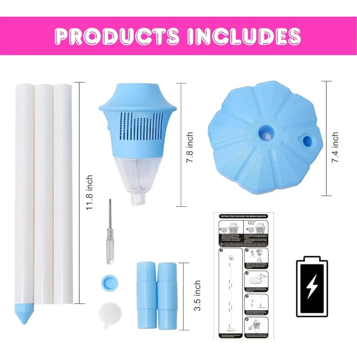 Automatic bubble maker for kids' outdoor play, a rechargeable toy bringing non-stop bubble fun to any backyard.