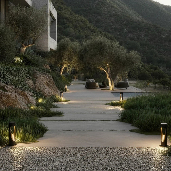 Stylish weather-resistant LED floor lamp for outdoors, tall with a round base, perfect for garden & patio.