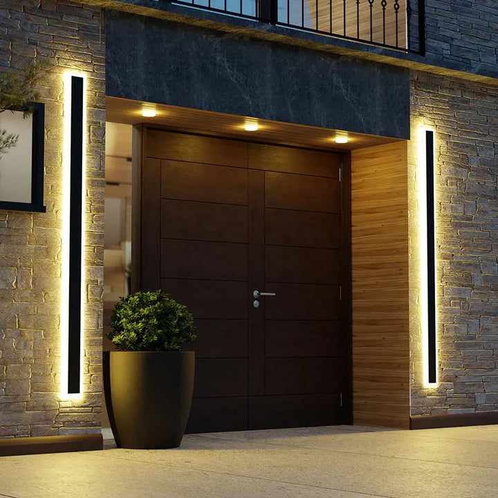 Modern outdoor LED wall light, perfect for illuminating patios, gardens & exterior home decor.