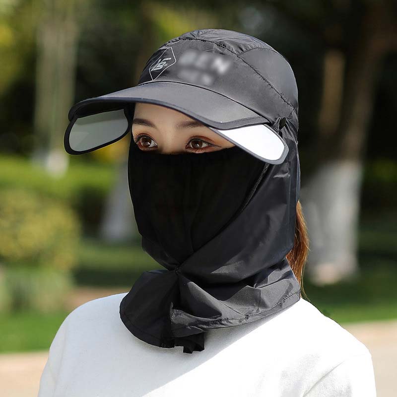 Unisex UPF 50+ sun protection hat with neck flap & face mask for outdoor activities.