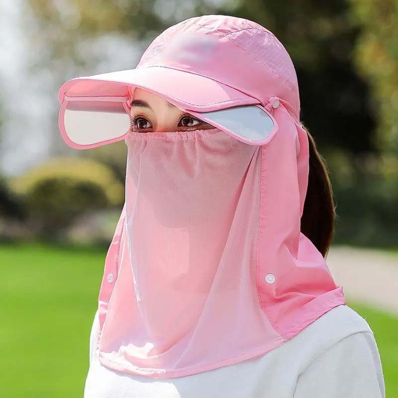 Hiking sun hat with UPF 50+ UV protection, adjustable neck flap & face mask, perfect for men & women.