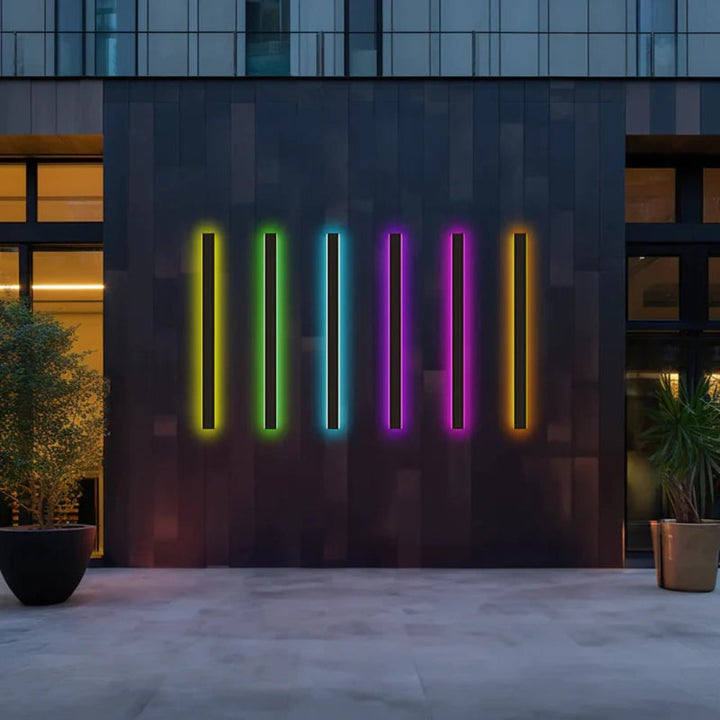 Sleek black LED wall lamp for outdoor use, modern garden light, energy-efficient home decor.