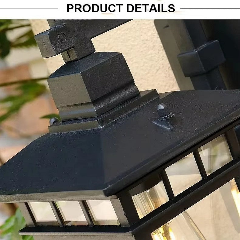 Weather-resistant outdoor wall lantern, waterproof & durable. Black aluminum exterior light perfect for any patio or porch.