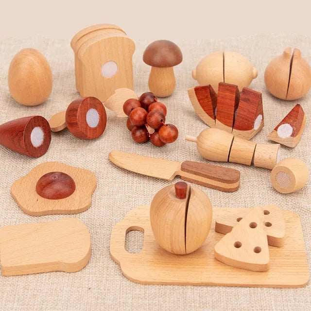 Charming wooden play kitchen with tree-trunk details, an ideal gift for kids to enjoy hours of imaginative play.