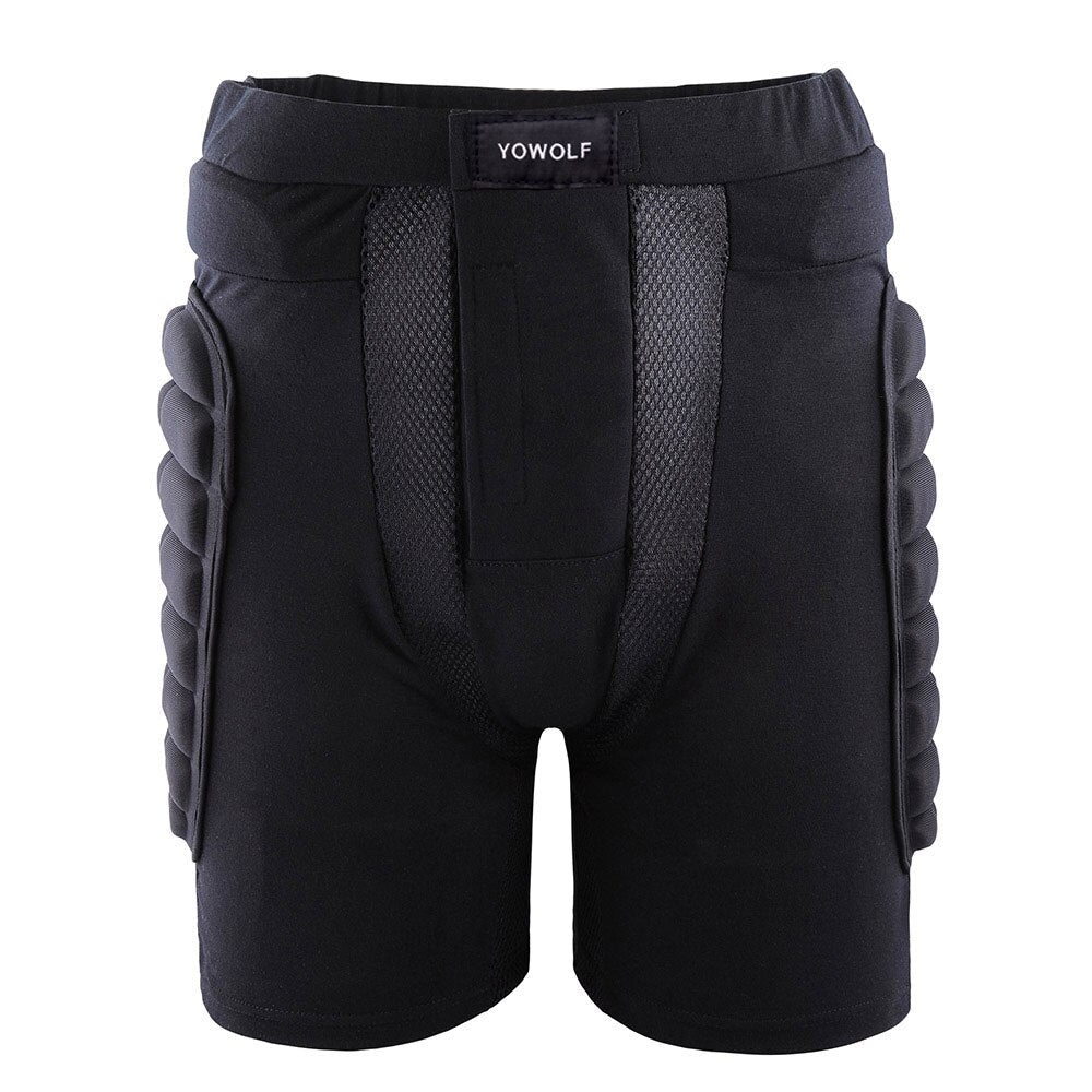 Unisex action sports apparel: Padded shorts designed for tailbone and hip impact protection in snow sports.