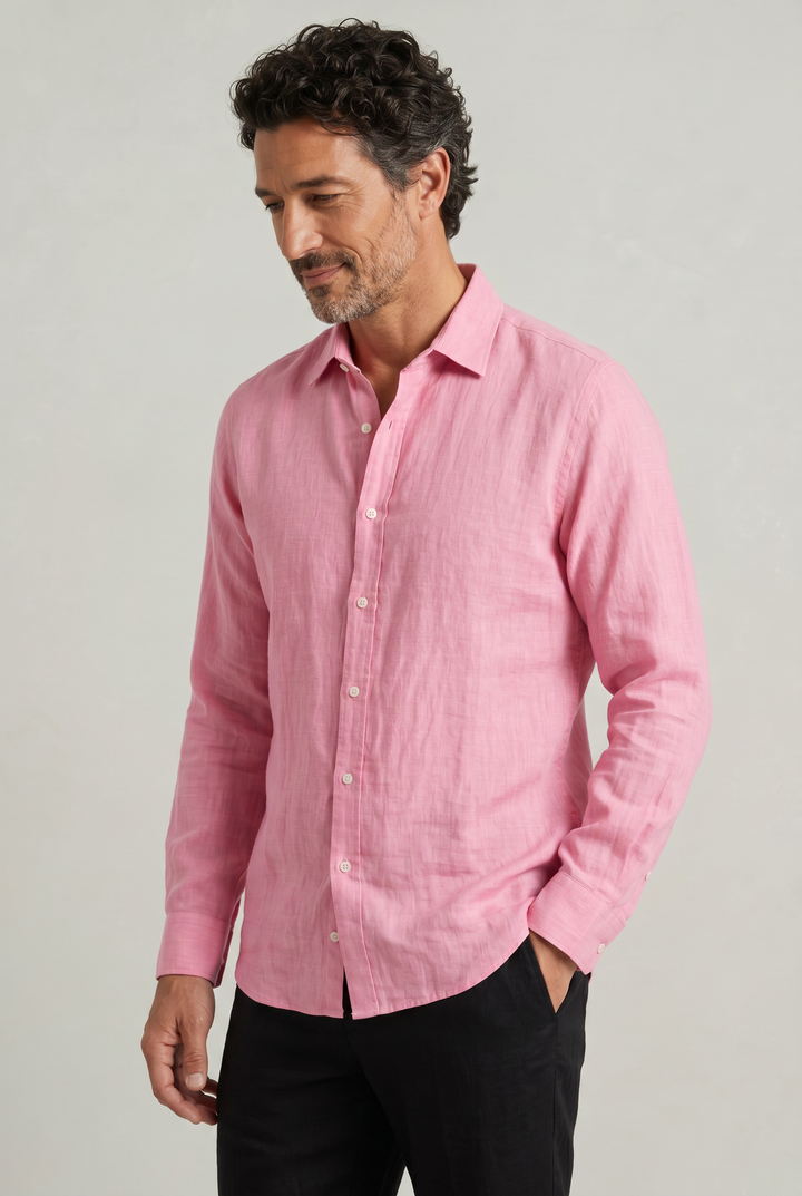 Men's breathable & relaxed fit textured long sleeve shirt, perfect for versatile warm weather everyday wear.