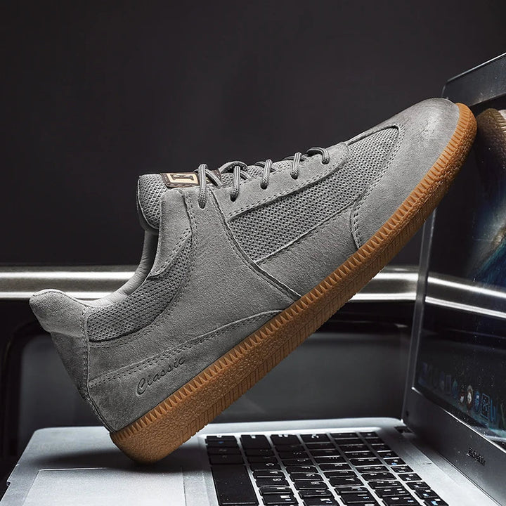 Comfortable men's lace-up walking shoes. Graceful orthopedic sneakers provide superior foot support for daily wear.