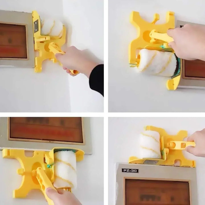 Complete precision edge painting tool set, including a mini paint roller, for crisp, clean lines on walls & trim.