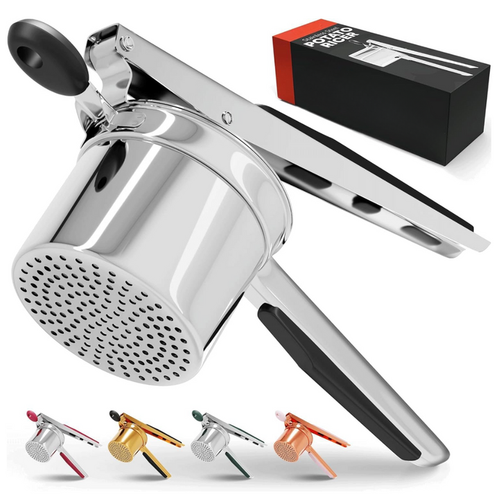 Easy-grip heavy-duty stainless steel potato masher for effortless mashing of potatoes & veggies. Cooking essential.