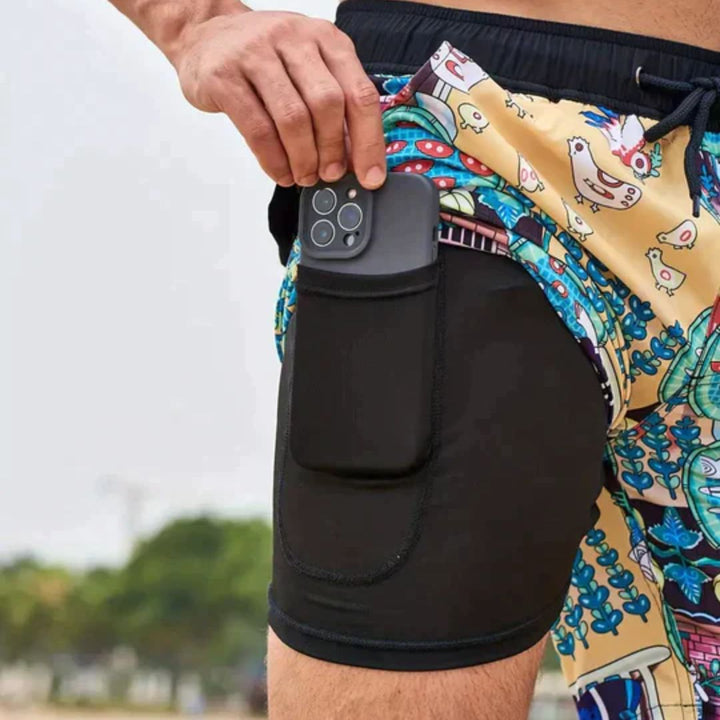 Fashionable men's patterned swimwear. Stylish and versatile shorts for beachwear & summer adventures.