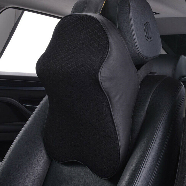 Comfortable car travel neck pillow for pain relief, ideal auto accessory for long drives & road trips.