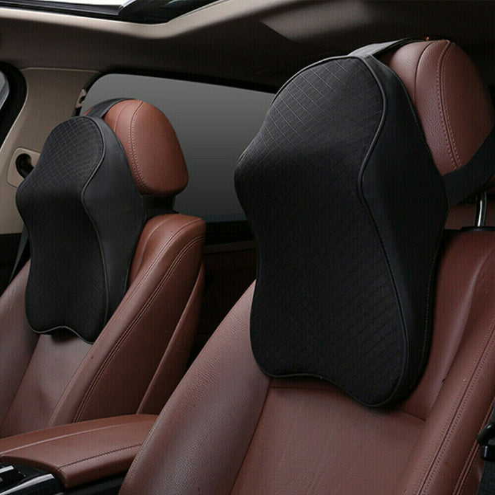 Ergonomic memory foam car neck support pillow, promoting healthy driving posture for men & women.