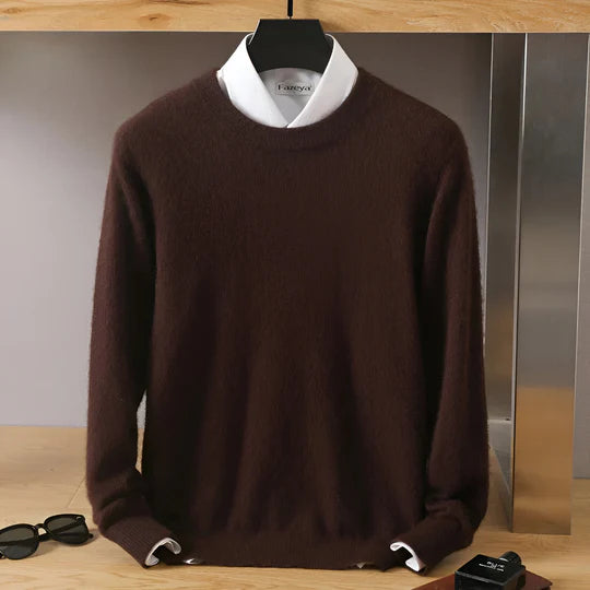 Men's long-sleeve knit sweater, a timeless o-neck design for classic menswear style.
