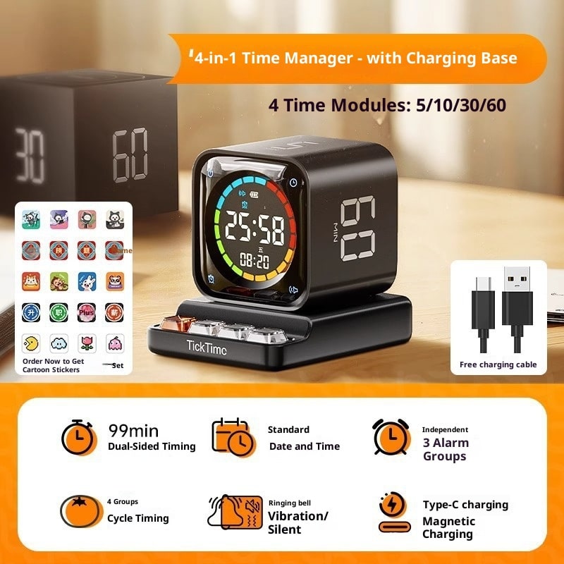 Modern white Pomodoro timer cube, a silent time management tool for office & home study.