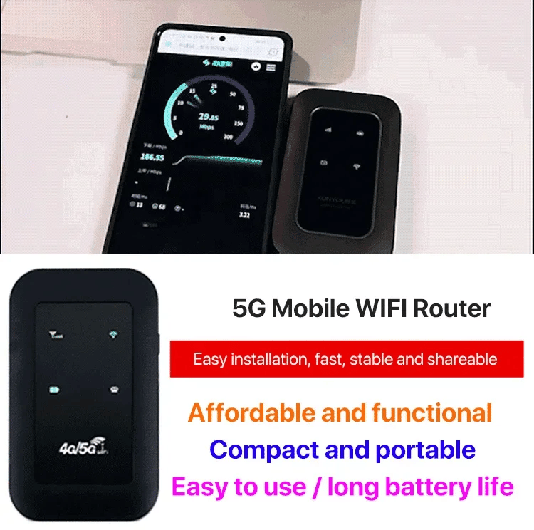 Connect multiple devices to this portable 5G mobile WiFi hotspot router for high-speed internet anywhere.