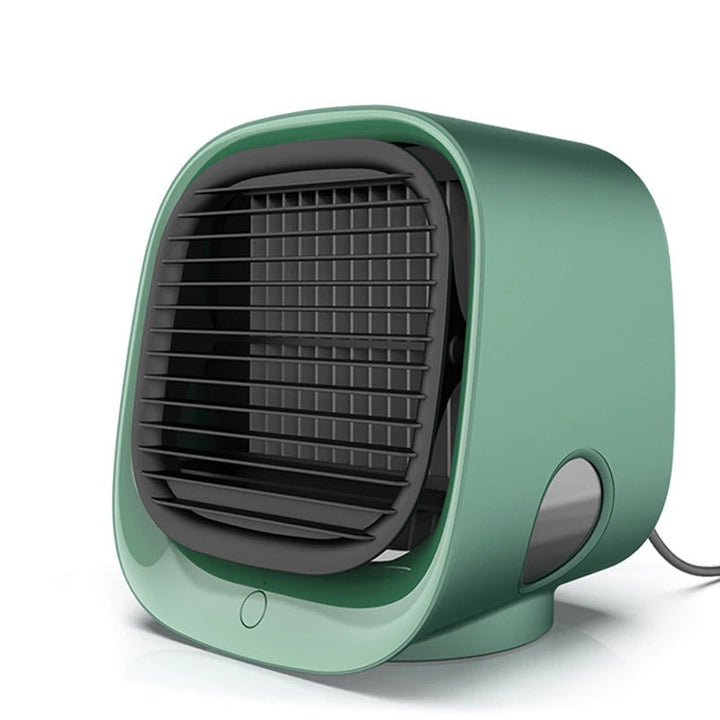 Compact white USB car air conditioner, personal mini cooler fan for refreshing comfort on the go.