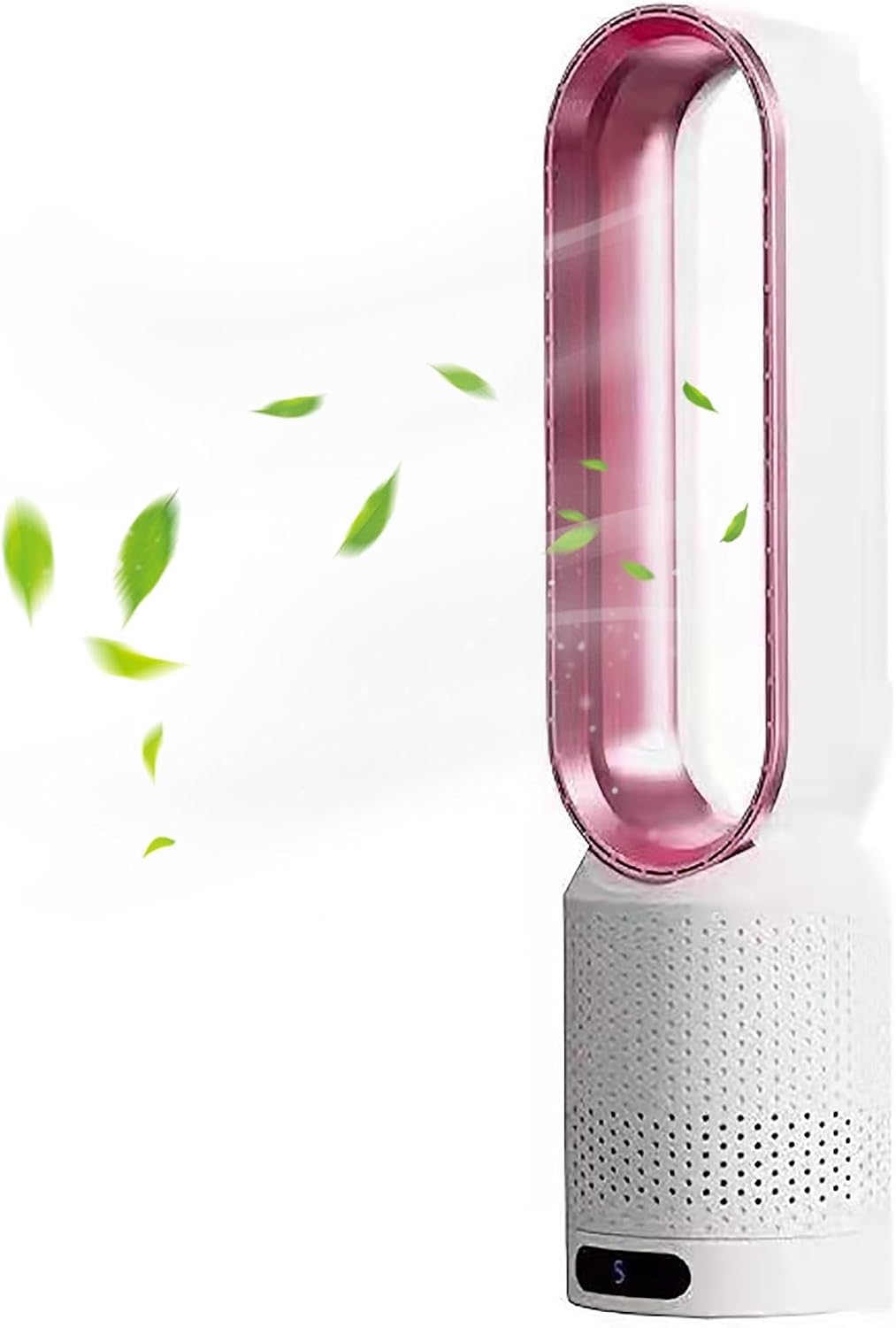 Modern blue portable bladeless fan. Offers quiet, clean air cooling and purification for any room with remote control.