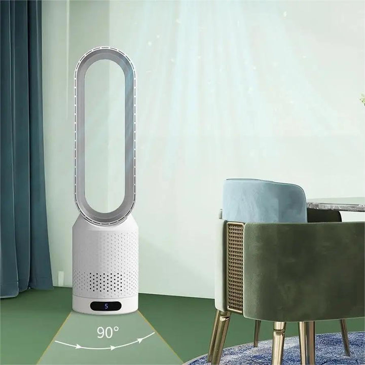 Versatile portable bladeless fan for home. Features air purification, quiet cooling, and convenient remote control.
