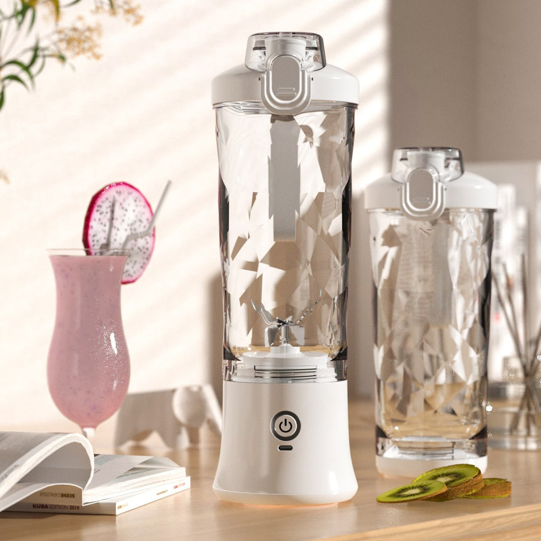 Personal USB-C smoothie maker. Its 6-blade design handles fruits & ice for perfect on-the-go beverages.