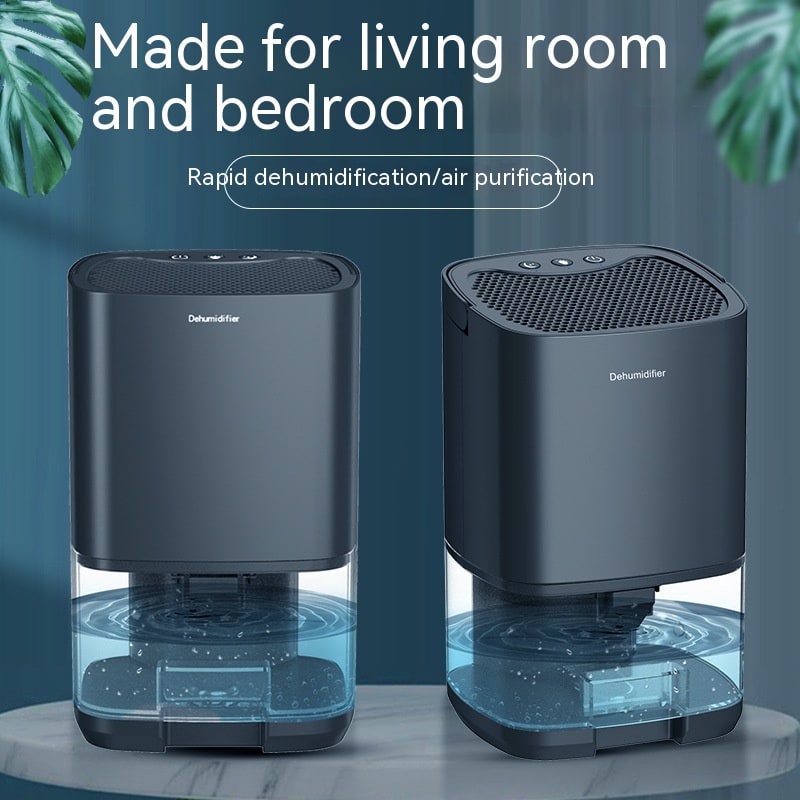 Efficient compact dehumidifier for a dry basement or bedroom, enhancing air quality & preventing dampness.