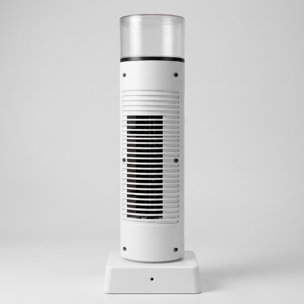 USB personal desk air cooler with remote control. Features a humidifier, perfect for home office or dorm.