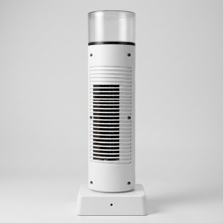 USB personal desk air cooler with remote control. Features a humidifier, perfect for home office or dorm.