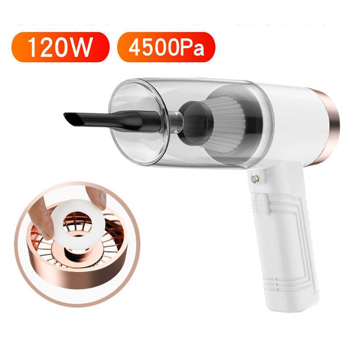 Portable 12V car vacuum cleaner, ideal for compact storage in vehicles, ensuring easy access for maintenance.