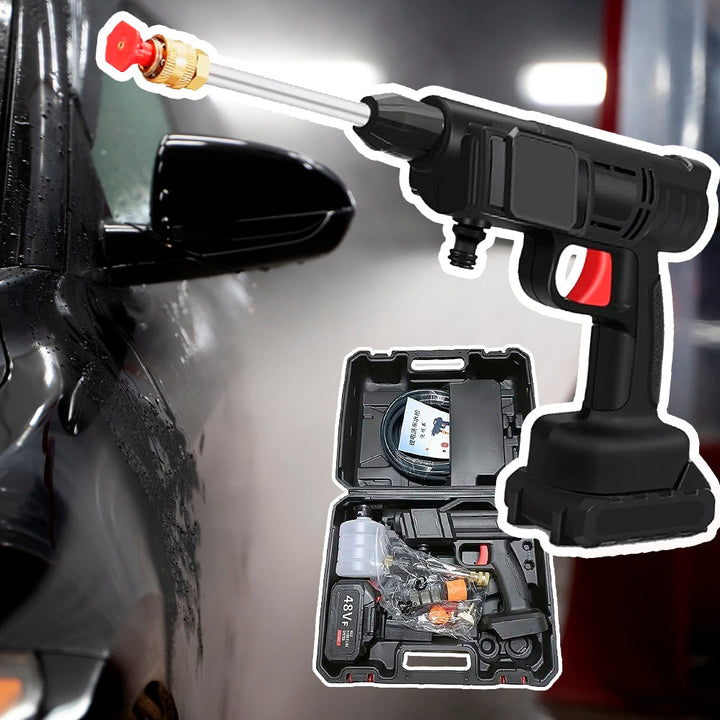Portable cordless power washer kit, ideal for mobile high-pressure cleaning of cars, patios, and outdoor spaces.