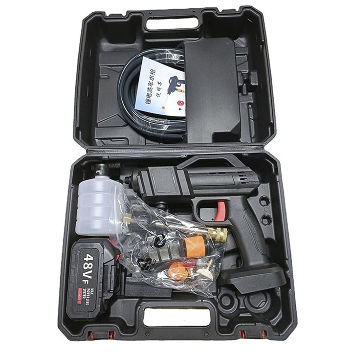 Complete portable cordless power washer kit including nozzles & accessories for versatile outdoor cleaning.