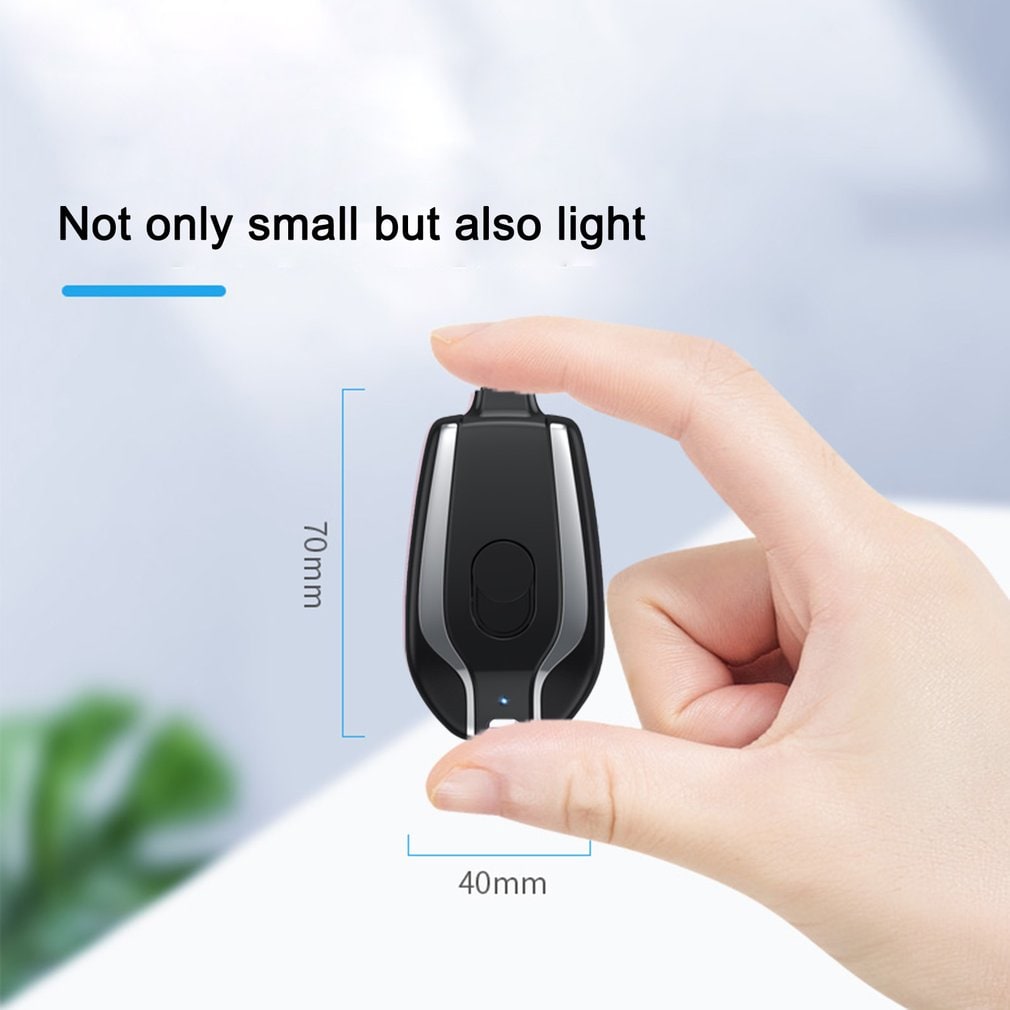 Universal portable keychain power bank with retractable charging cable.