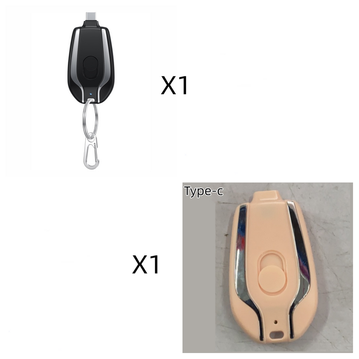 Travel companion: keychain power bank with retractable cable for phones.