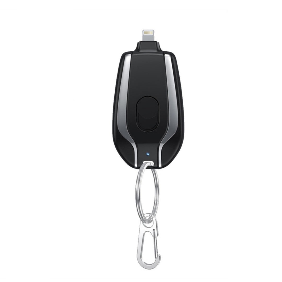 Outdoor-ready keychain power bank, with durable carabiner clip.