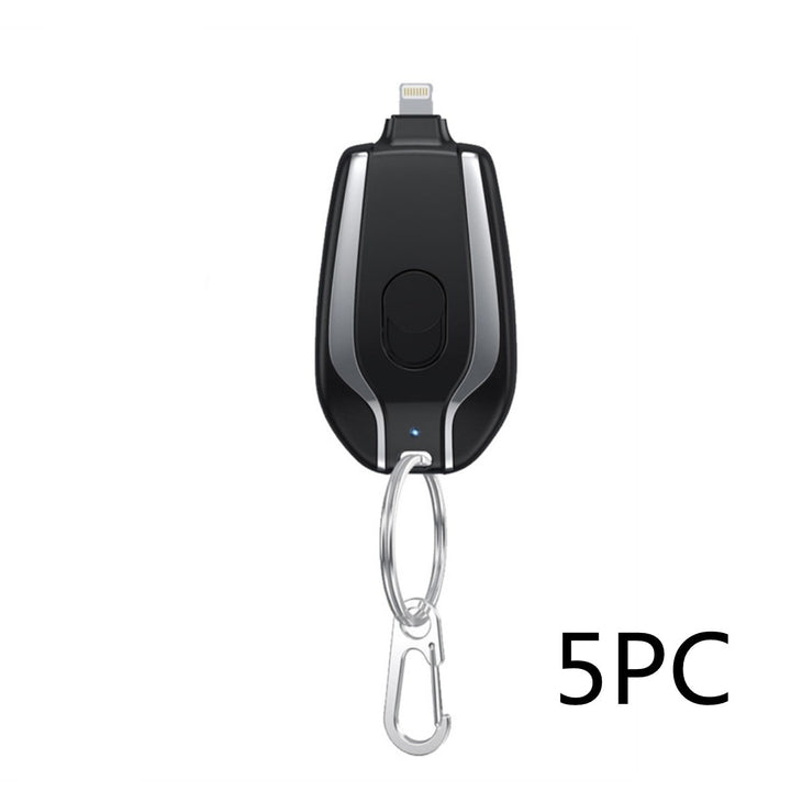 Handy phone charger, a compact keychain power bank for on-the-go charging.